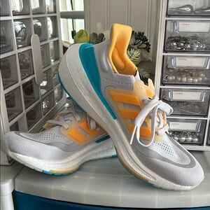 adidas Women’s Athletic Shoes - White with Yellow & Teal Accents